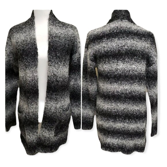 Rachel Zoe Ombre Stripe Black Gray Open Cardigan Wool Blend Sweater Size S - Picture 1 of 11
